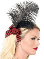 Barrette pirate sexy tête de mort pailletée et plumes