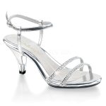 Sandale argentée à talon aiguille 7,5 cm avec bride cheville et strass