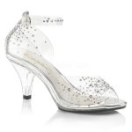 Sandales talons transparents 3 pouces avec strass et bride cheville