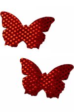 Cache-tétons papillon rouge pailleté