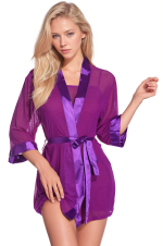 Robe peignoir satin royal avec ceinture et string