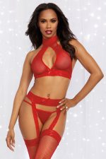 Ensemble lingerie rouge avec porte-jarretelles