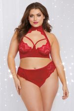 Ensemble lingerie dentelle rouge grande taille