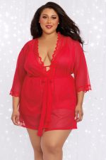 Chemise et robe rouge grande taille en mesh et dentelle