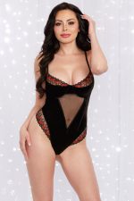 Body teddy velours noir et cœur rouge
