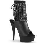 Bottines à franges en cuir synthétique noir à talon 15 cm