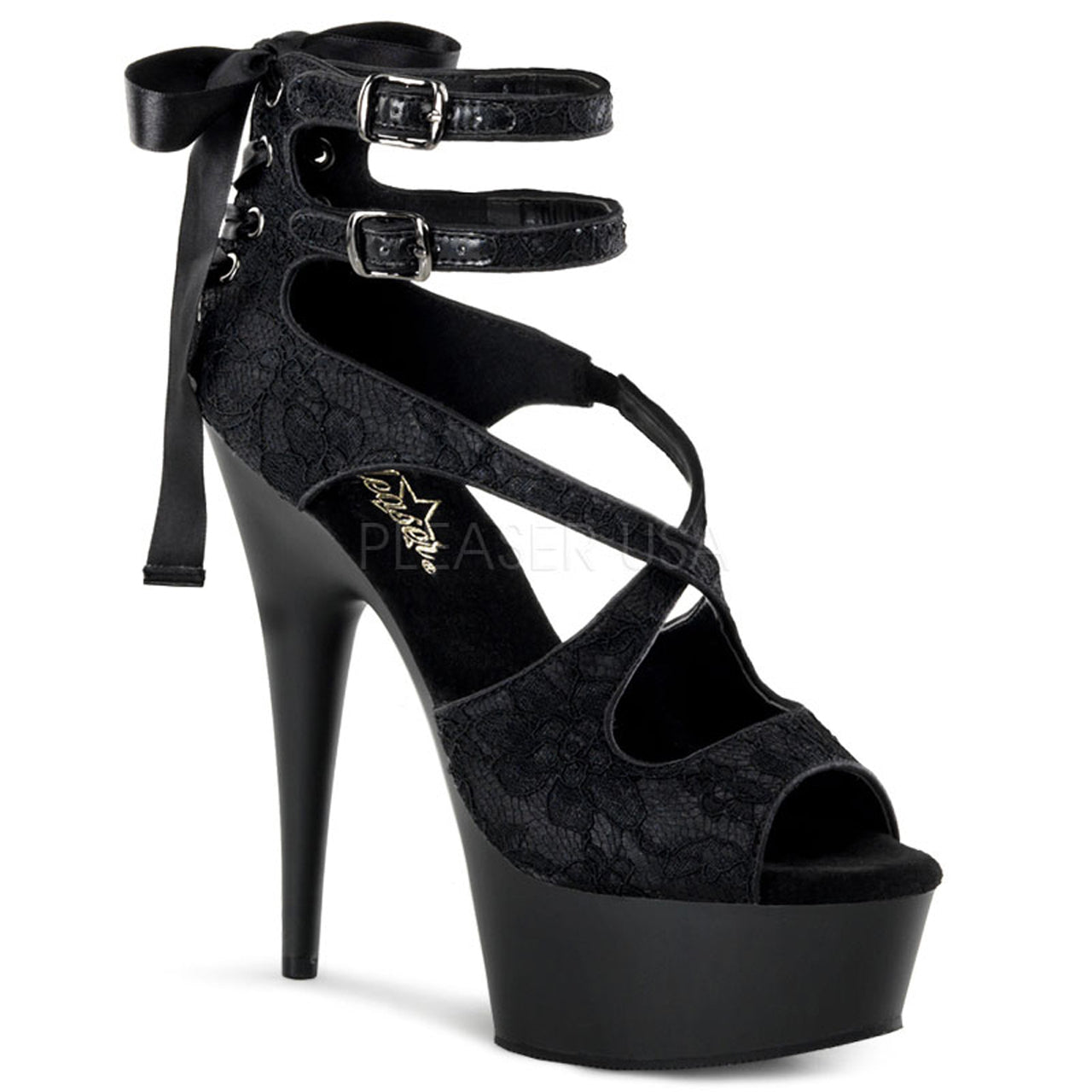 Sandales noires à talons 15cm et brides croisées