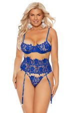 Ensemble soutien-gorge dentelle bleu royal grande taille