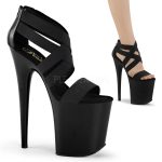 Talons 20 cm en simili cuir noir à plateforme 10 cm
