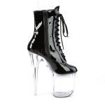 Bottines transparentes noires à talon 20 cm et plateforme LED 10 cm