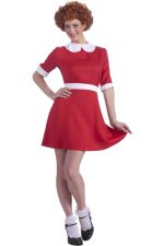 Déguisement Annie rétro rouge avec ceinture blanche