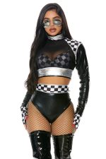 Costume de pilote de course sexy à carreaux