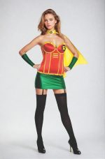 Costume sexy Robin avec corset iconique et cape jaune