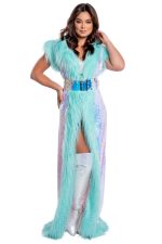 Duster holographique en mesh pailleté à bordure fausse fourrure