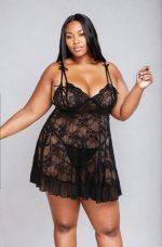 Nuisette grande taille en dentelle noire