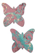 Cache-tétons papillons en velours rose et sequins
