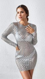 Robe mini résille argent