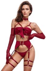 Ensemble lingerie nœud satiné ouvert avec porte-jarretelles