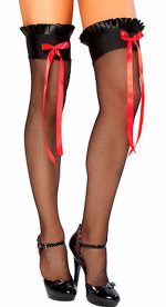 Bas autofixants résille plissés à volants et rubans