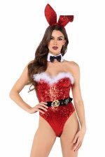 Costume lapin de Noël Playboy en sequins rouges