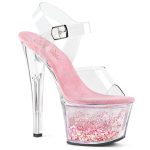 Sandales plateforme paillettes transparentes et roses 17,8 cm