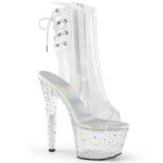 Bottes à talon transparent 7" à plateforme et strass
