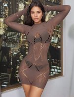 Chemise résille géométrique marron